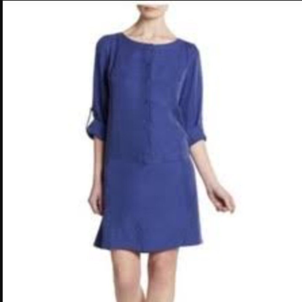Eileen Fisher 100% Silk Royal Blue Drop Waist Mini Dress Size S